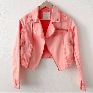 Neon Pink Cropped Moto Jacket
